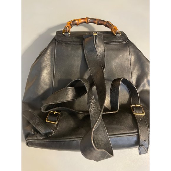 Authentic GUCCI Bamboo Backpack Leather Black K4530 main image 9